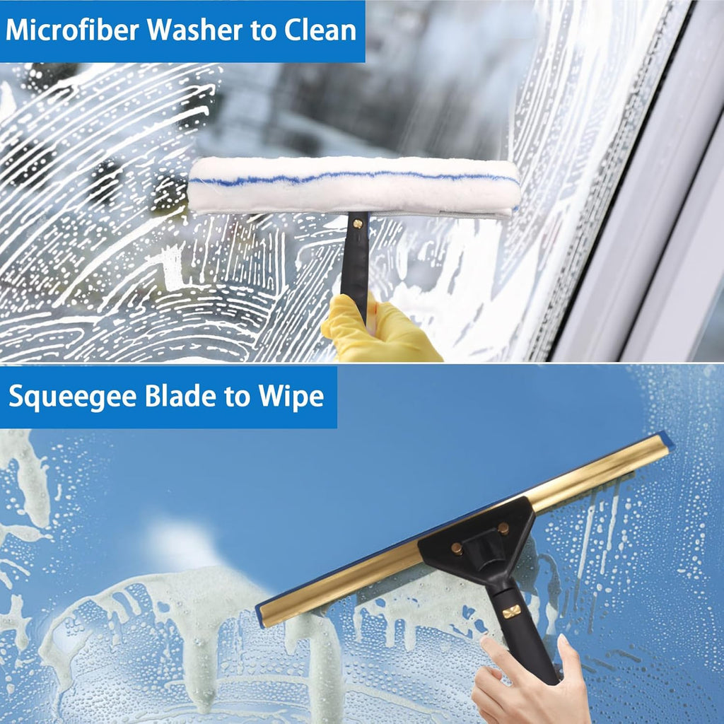 Window Cleaning Kit with Storage Bucket,Window Washing Kit with 4.5Ft Extension Pole,Scrubber,Spray Bottle,Duster Cloth,Squeegee with Rotating Head,Professional Window Cleaning Squeegee Kit