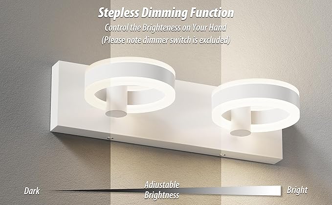 LED Bathroom Light Fixtures,15inch White Vanity Lights, Modern 2 Light Acrylic Wall Sconces, 350° Rotatable Wall Lighting Fixture Over Mirror
