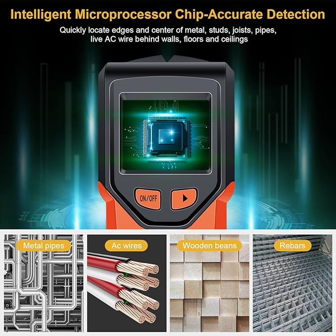 Stud Finder Wall Scanner - 5 in 1 Stud Finder Tool w/Smart Chip and HD LCD Display, Stud Detector Beam Finders for the Center and Edge of Wood AC Wire Metal Studs Joist Pipe (BloodOrange)