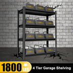 40" W Garage Shelving Heavy Duty, 1800LBS Loads Garage Storage Shelves Heavy Duty, 4-Tier Metal Shelving Units and Storage Racks, Industrial Utility Shelf,40" Wx16 Dx72 H, Black