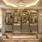 4FT Closet System with 4 Wood Drawers, 48" Closet Organizer System with 10+ Small Shelves & 2 Hanging Rods, Walk-in/Nursery Closet Systems, Set of 2, Grey (48" L x 15" W x 80" H)