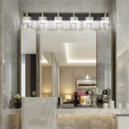 Aipsun Bathroom Light Fixtures Crystal Vanity Light Black and Gold 6 Lights Vanity Lighting Fixtures (Exclude Bulb)