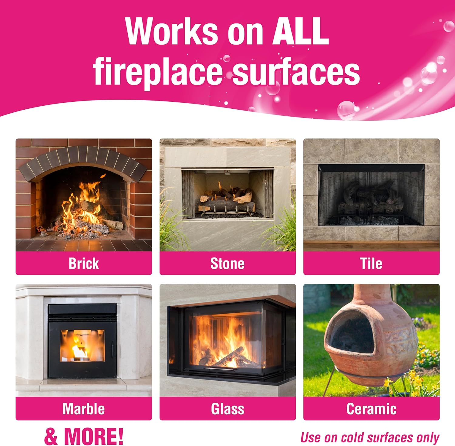 Quick N Brite Fireplace Gel Cleaner with Scrub Brush for Brick, Stone, Rock, Tile, and Marble, Nonabrasive Fireplace Cleaner, Made in the USA, 16 oz