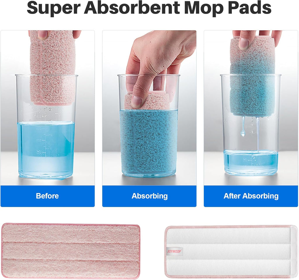 JOYMOOP Mop Replacement Pads, Reusable Microfiber Mop Pads for 13-inch Flat Mop and Mop Bucket Set, Pack of 4 Refills - Grey and Pink