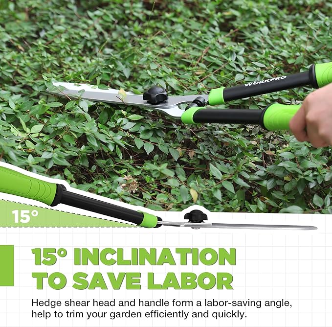 WORKPRO Hedge Shears, 23'' Manual Hedge Trimmers with Chrome Plated Steel Blade & Ergonomic Handle, Home Garden Pruner Hedge Clippers Perfect for Trimming Borders, Boxwood, and Tall Bushes