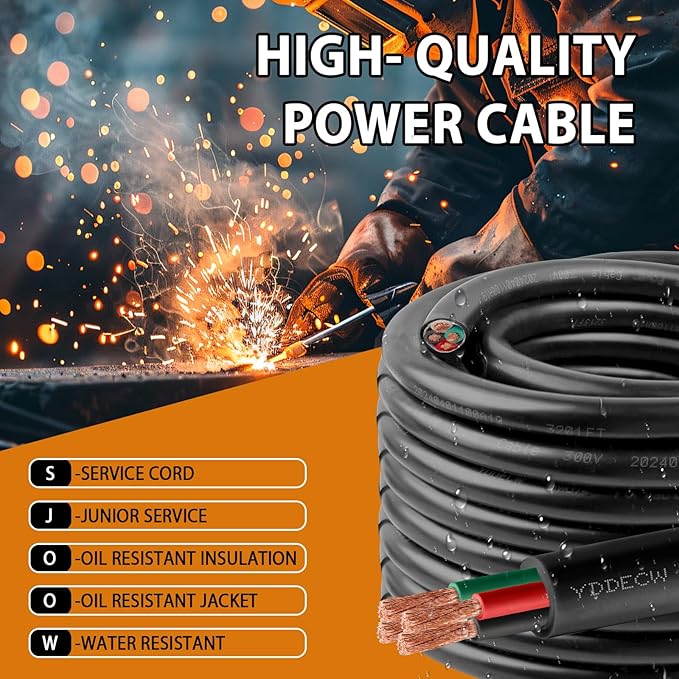 150ft 18/4 18 AWG Portable Power Cable (4 Conductor) - SJOOW 300V 18 Gauge Electric Wire for Motor Leads, Portable Lights, Battery Chargers and Machinery - 4 Conductor - 150 Feet Electrical Cord
