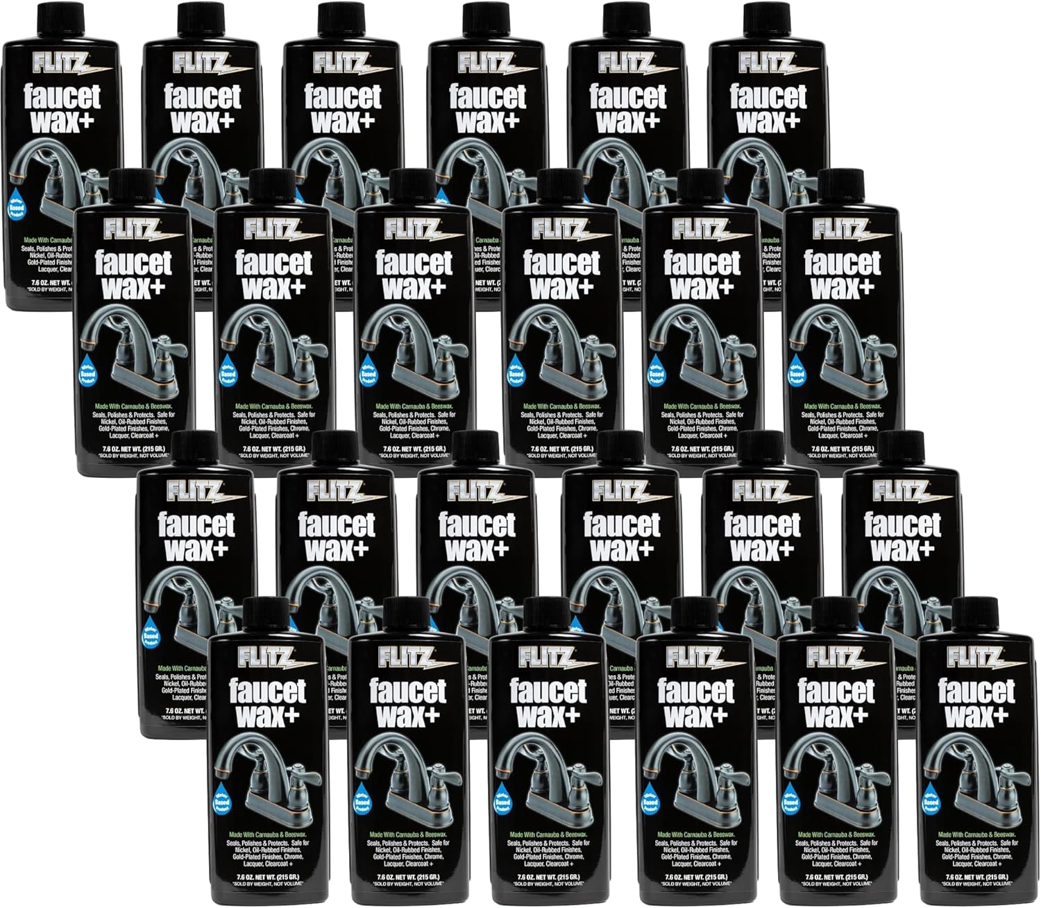 Flitz Faucet Wax Plus - 7.6oz Bottle of USA-Made, Water-Based Faucet Cleaner & Polisher for Water Stains, Fingerprints, & More - Metal Wax for Bronze, Nickel, Chrome, Brass - Granite Polish (24 Pack)