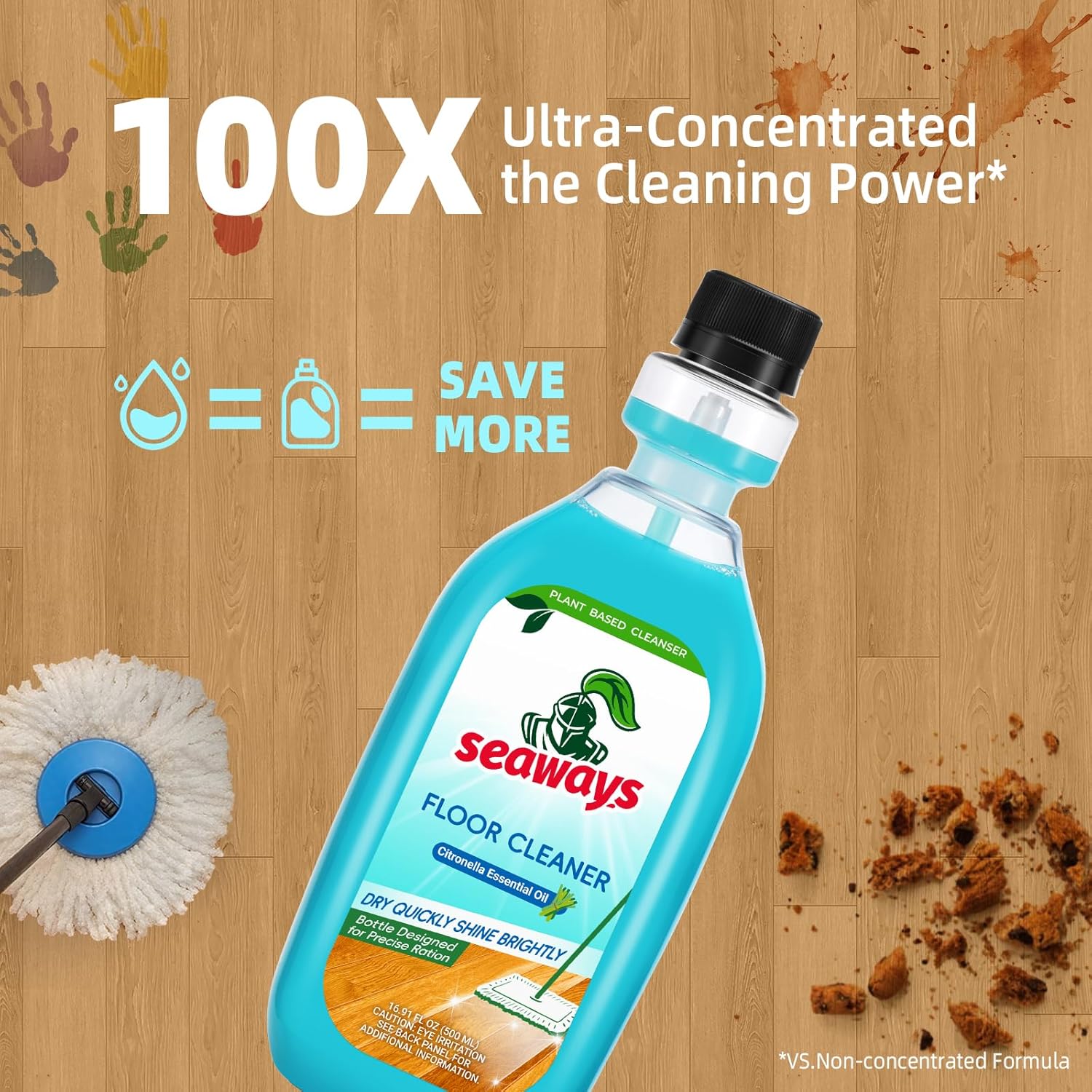 100X Concentrated Floor Cleaner Solution - Plant-Based, Pet-Safe Formula for Hardwood, Tile, Laminate, Vinyl & Bamboo - Pre-Measured Bottle for Perfect Dilution with All Robot Mops