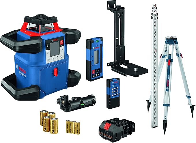 BOSCH GRL4000-80CHVK-S REVOLVE 18V Connected Self-Leveling Horizontal/Vertical Rotary Laser Kit, Includes Tripod, Grade Rod, Receiver, Battery Adapter, 4 D Batteries, Carrying Case, & Accessories