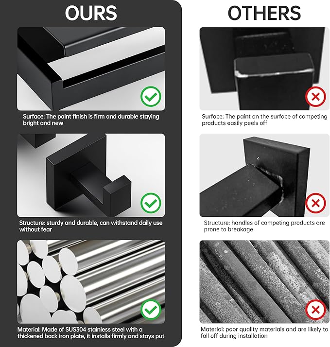 10-Pieces Bathroom Hardware Set, SUS304 Stainless Steel Wall Mounted 16 Inch Towel Bar, Toilet Paper Holder, Towel Hooks, Bathroom Towel Bar Set (Matte Black (Type 2), 10 Piece-16 inch)