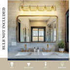 Emliviar 5-Light Vintage Vanity Lighting for Bathroom, 37-Inch Wall Mount Light Fixture with Clear Glass Shade, Brushed Gold Finish, YCE237B-5W BG