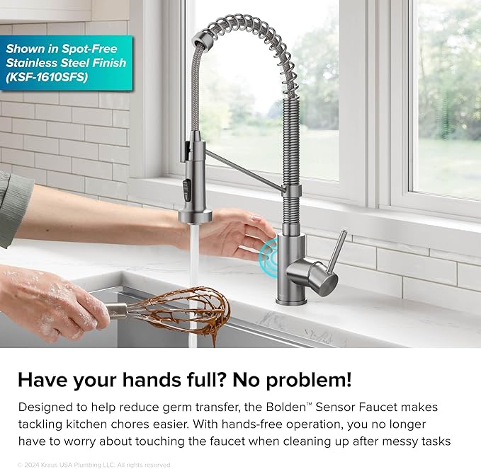 KRAUS Bolden Touchless Sensor Commercial Style 2-Function Single Handle Pull Down Kitchen Faucet in Spot-Free Antique Champagne Bronze, KSF-1610SFACB