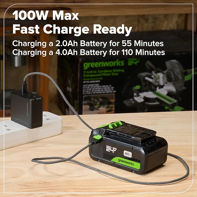 Greenworks 24V Cordless Brushless 6PCs Combo, Drill/Driver+Impact Driver+6.5" Circular Saw+Recip Saw +Oscillating Tool+Flashlight, 2.0Ah+4.0Ah Batteries (24,000mAh Power Bank) and 65W USB-C Charger