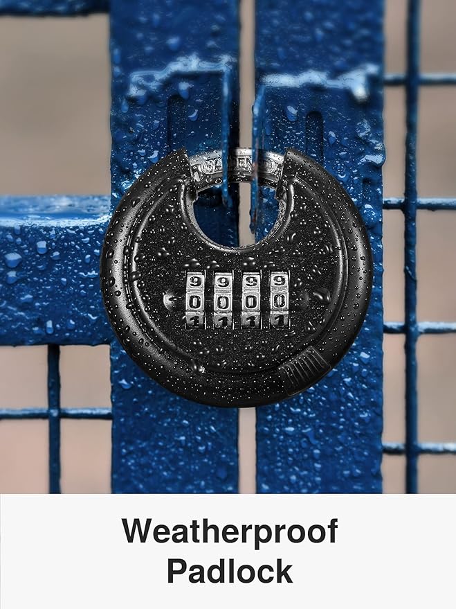 Puroma Combination Lock, 4 Digit Disc Padlock with Hardened Steel Shackle, Keyless Heavy Duty Combo Lock for Outdoor Sheds Fence, Gate Hasps, Storage Unit, School Gym Locker (2 Pack, ‎Black)