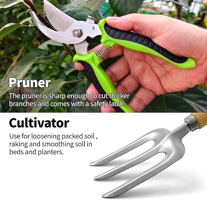 Gardening Tools – 42 Piece Premium Gardening Tool Set,Heavy Duty Hand Tools with Fashion Garden Tools Organizer Handbag,Rust-Proof Gardening Tool Kit, Ideal Gardening Gifts for All (Green Floral)