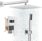 Shower Faucet Set Bathroom Square Rain Shower Head and Handle Set, Wall Mounted Shower Fixtures, Full Metal Trim Repair Kit 10 inch Polished Chrome (With Shower Valve)