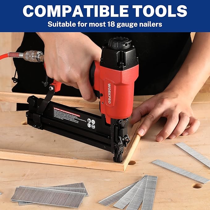 WORKPRO 1200 Count 18 Gauge Brad Nails, (3/4,1-1/4＂,2＂), Universal Brad Nail Gun Nails for Pneumatic & Electric Brad Nailers