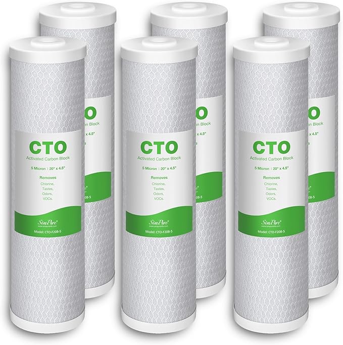 SimPure Whole House Water Filter, 20" x 4.5" BB Activated Carbon Block Filter Replacement Cartridge Coconut CTO Filter (6 Pack)