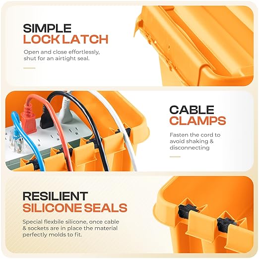 SockitBox – The Original Weatherproof Connection Box – Indoor & Outdoor Electrical Power Cord Enclosure for Timers, Extension Cables, Transformers, Power Strips, Lights, Tools & More – Large – Orange…