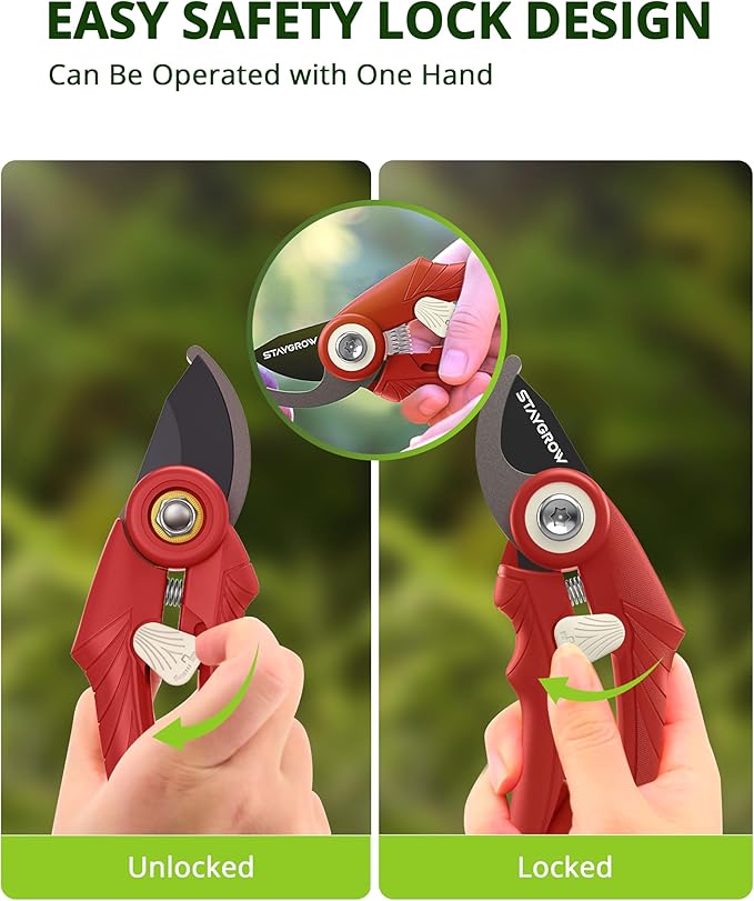 Pruning Shears - 6.9" Professional Garden Shears with SK5 Stainless Steel Sharp Blades, Garden Clippers with Comfortable Grip Hands and Safety Lock, Gardening Tools for Men Women - Red