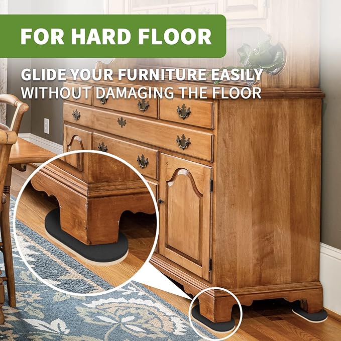 Furniture Sliders for Hardwood Floors 4 PCS - 9 1/2 inch Sliders for Moving Furniture – Felt Furniture Pads for Hardwood Floors