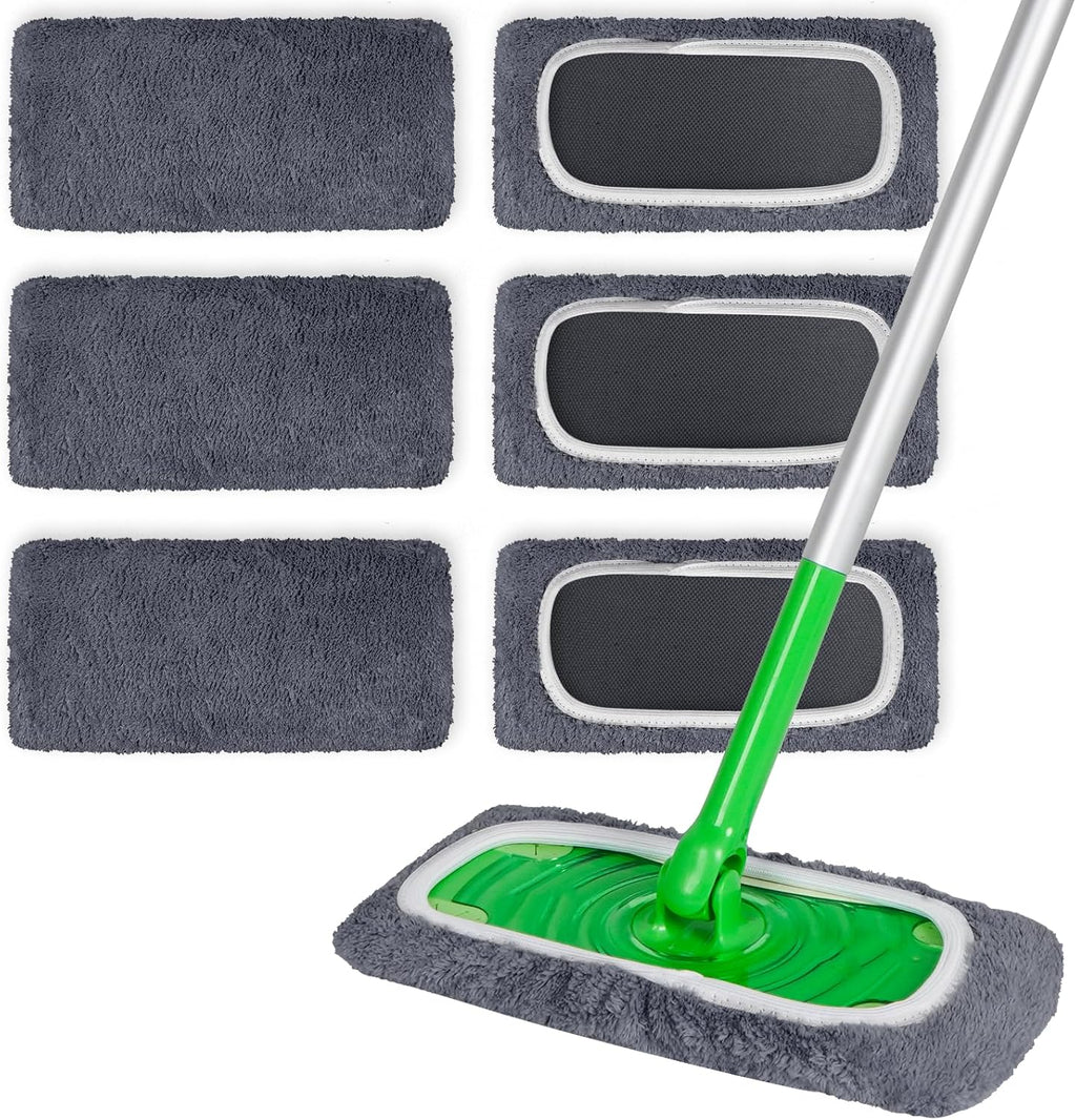 6 Pack Reusable Microfiber Mop Pads Compatible with Swiffer Sweeper Mop, Dry Sweeping Cloths & Wet Mopping Cloths, Washable Mop Pads for Surface/Hardwood Floor Cleaning (Mop is Not Included)