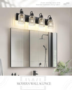 HWH 4-Light Bathroom Vanity Light, Wall Light Sconces for Bathroom, Dressing Table, Black Bathroom Mirror Wall Light with Bell-Shaped Clear Glass, Matte Black Finish, 5HZG106B-4W BK