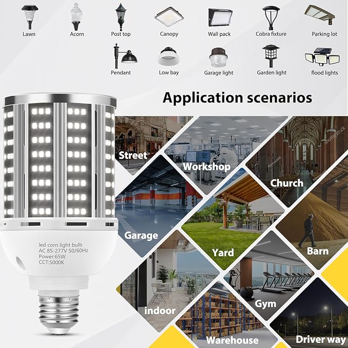 65W LED Corn Light Bulb 6 pack(650W Equivalent ) ,Daylight 5000K E26/E39 Commercial Grade 7800LM Medium Mogul Base LED Lamp,Large Area Lights For Outdoor Indoor Garage Warehouse Factory Bay Light