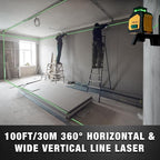 PREXISO 360° Laser Level with Tripod, 100Ft Dual Power Self Leveling Cross Line Laser- Wide Angle Vertical Line for Construction, Floor Tile, Renovation with Magnetic Base, Wall Panel Stand, Carry Bag