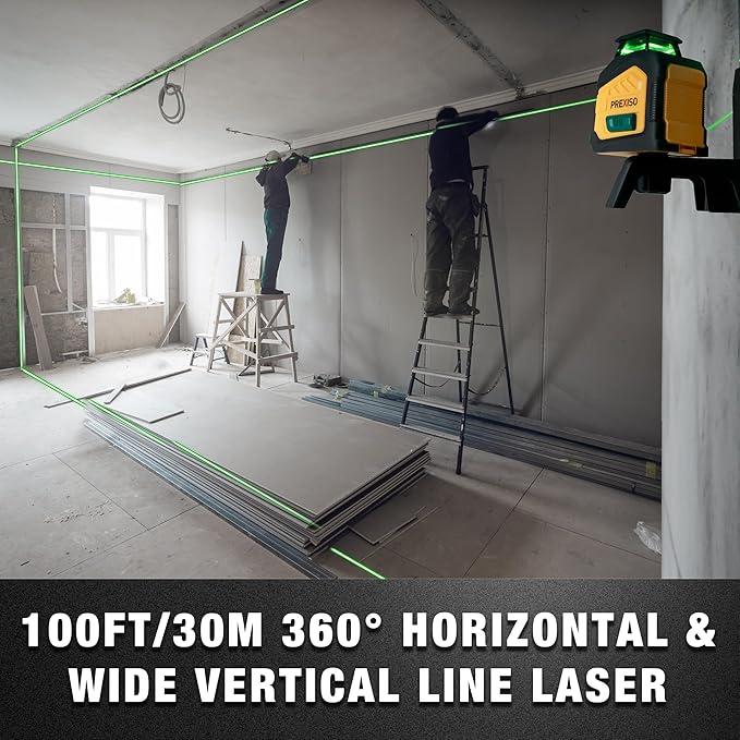 PREXISO 360° Laser Level with Tripod, 100Ft Dual Power Self Leveling Cross Line Laser- Wide Angle Vertical Line for Construction, Floor Tile, Renovation with Magnetic Base, Wall Panel Stand, Carry Bag