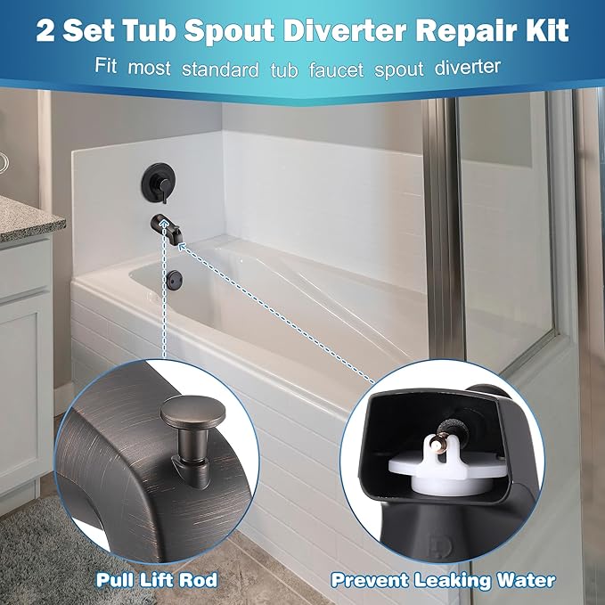 Enhon 2 Set Tub Spout Diverter Repair Kit, Includes 2 x Diverter Valve Stems, 2 x Cup Seals and 2 x Gates, Bathroom Shower Bathtub Leaky Faucet Repair Replacement Parts(Oil Rubbed Bronze,Classic)