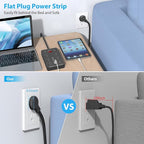 10 Ft Extension Cord Surge Protector, SMNICE 8 Widely Spaced Outlets and 6 USB (1 USB C) Charging Ports Flat Plug Power Strip, Desktop Power Cord for Travel Home Office Accessories Black