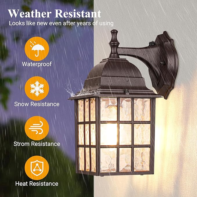 2-Pack Dusk to Dawn Outdoor Lights for House, Exterior Porch Light Fixtures Wall Mount with Photocell Sensor, Oil Rubbed Bronze Wall Lantern, Waterproof Outside Wall Sconce Lighting for Garage,Door