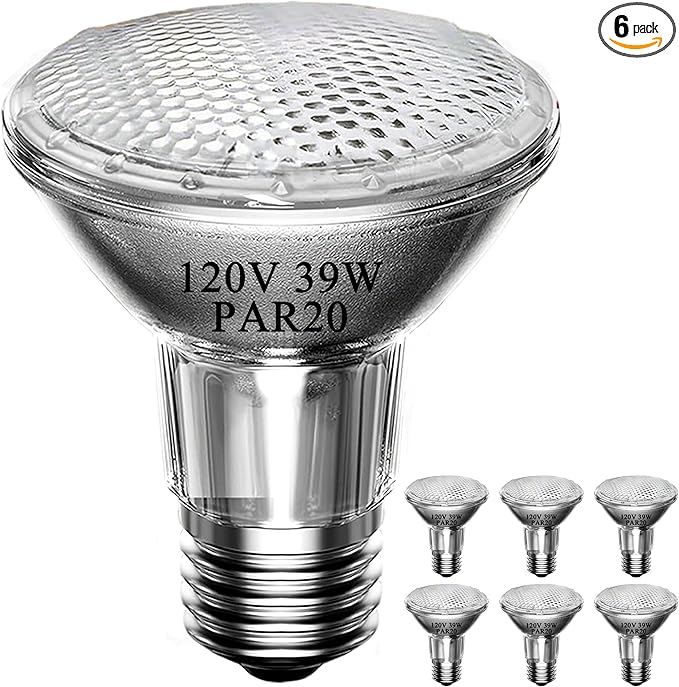 Par20 Halogen Flood Light Bulb, 39W 120V PAR20 Light Bulb, Dimmable, E26 Base, 2700K Warm White, 3000 Hours for Indoor Range Hood, Track Oven, Ceiling Can Lamp（6Pack）