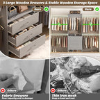 Aheaplus Closet System, Closet Organizer with 3 Wooden Drawers, Closet Organizer System, Walk-in Closet Wardrobe Clothes Rack with 4 Hanging Rods, Garment Rack, -4R, Grey