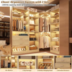 Corner Closet System with 2 Sets, 63.2" Corner Closet Organizer System with 2 Drawers + 18 Shelves + 3 Hanging Rods, Reversible L Shaped Walk-in Closets, White Oak (63.2" L x 39.2" W x 80" H)