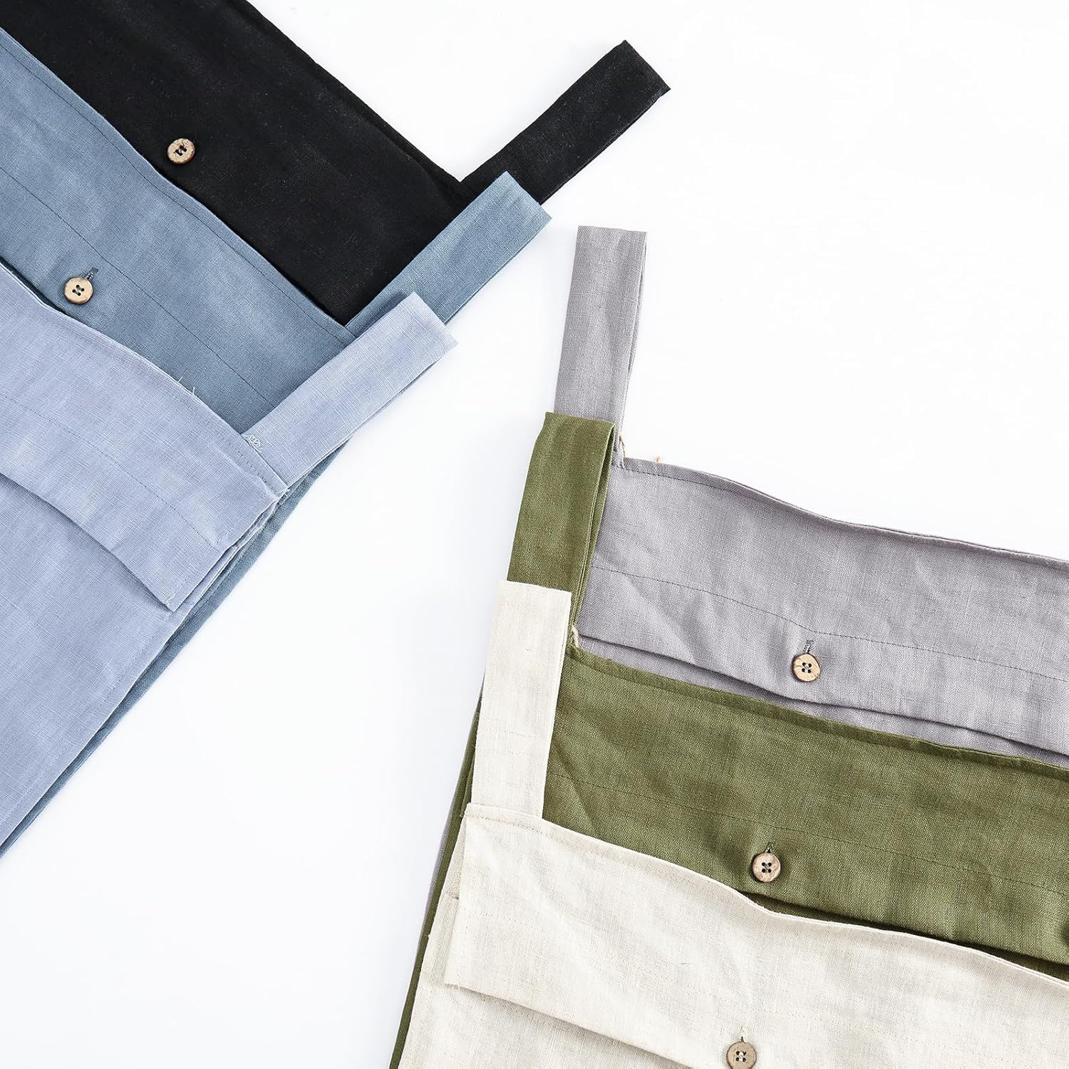 Linen Hanging Laundry Bag, 100% Linen Over The Door Laundry Hamper with Buttons and Zipper, Space Saving Door Hampers for Laundry Dirty Clothes Home Travel, Blue