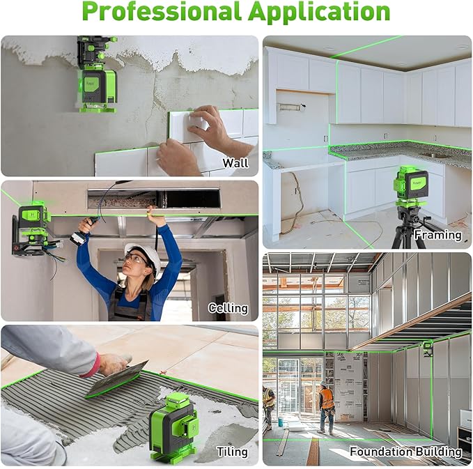 Huepar Laser Level 360 Self Leveling, 16 Lines High Accuracy ±1/9" Green Laser Level with Remote Control, 4x360 Cross Line Tiling Floor Laser Tool, 4D for Construction 904DG