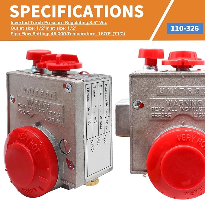 110-326 Gas Water Heater Control Valve w/Copper Probe Thermostat - Metal - Built for Durability & Precision