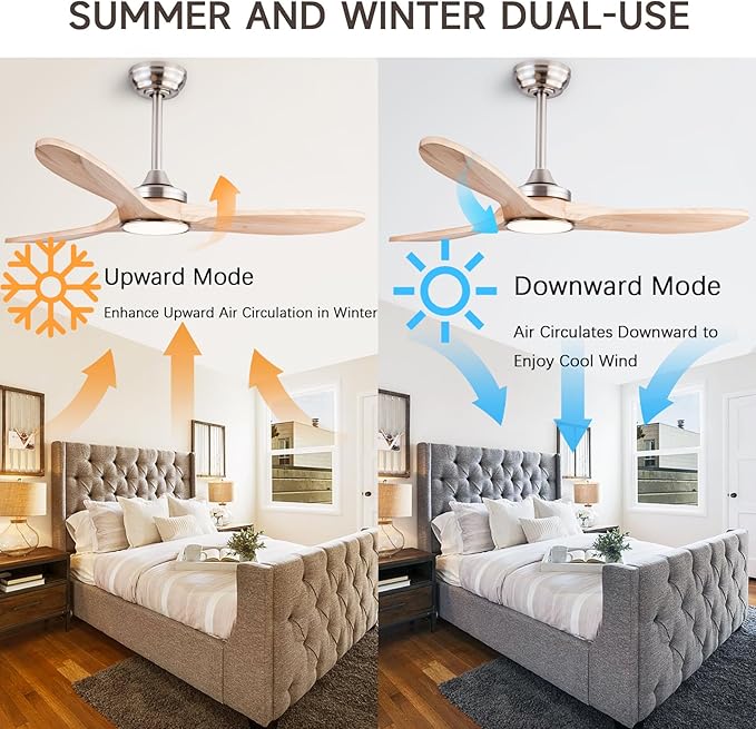 42" Wood Ceiling Fans with Lights and Remote Control,Indoor Outdoor 3 Blades Wooden Ceiling Fan for Garage,Patio,Living Rooms,Bedrooms,Offices,Farmhouse(Nickel+Raw wood)