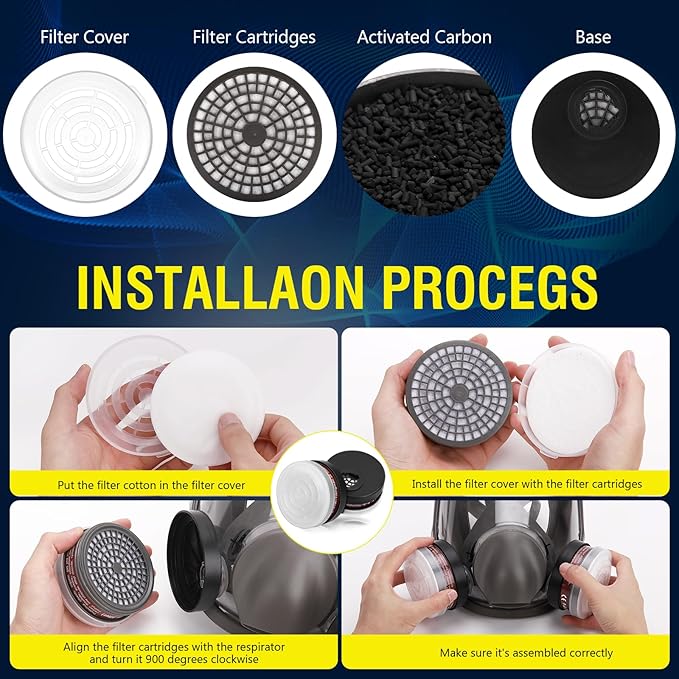 Reusable Half Face and Full Face Gas Mask with Activated Carbon Filter Against Organic Vapor/Dust/Chemical