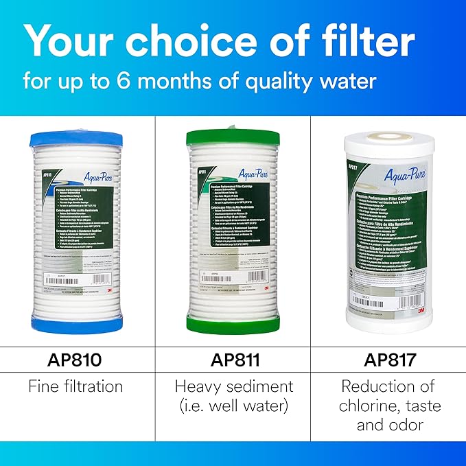 3M Aqua-Pure Whole House Replacement Water Filter Cartridge AP817, for use with AP801 Housing, 25 Micron, Reduces Chlorine, Taste and Odor