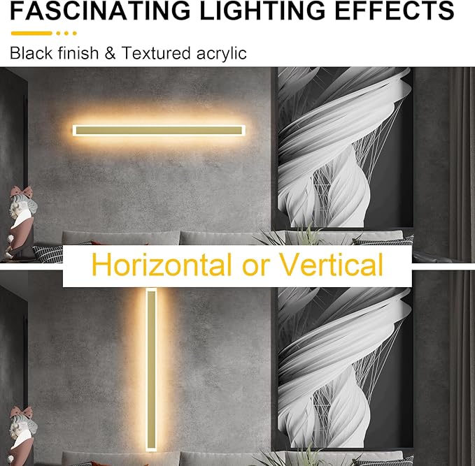 Aipsun Porch Wall Lights 59inch Long Strip Modern Outdoor Wall Light Fixture, Gold Wall Mount Lighting Sconce Exterior Lights Wall Sconce 3000K for House Living Room Corridor(1 Pack)