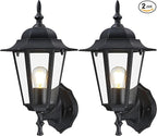 GRUENLICH Outdoor Wall Lantern, Wall Sconce as Porch Lighting Fixture with E26 Medium Base, Aluminum Housing Plus Glass, Water-Proof Rated, Bulb Not Included, Black Finish, 2 Pack