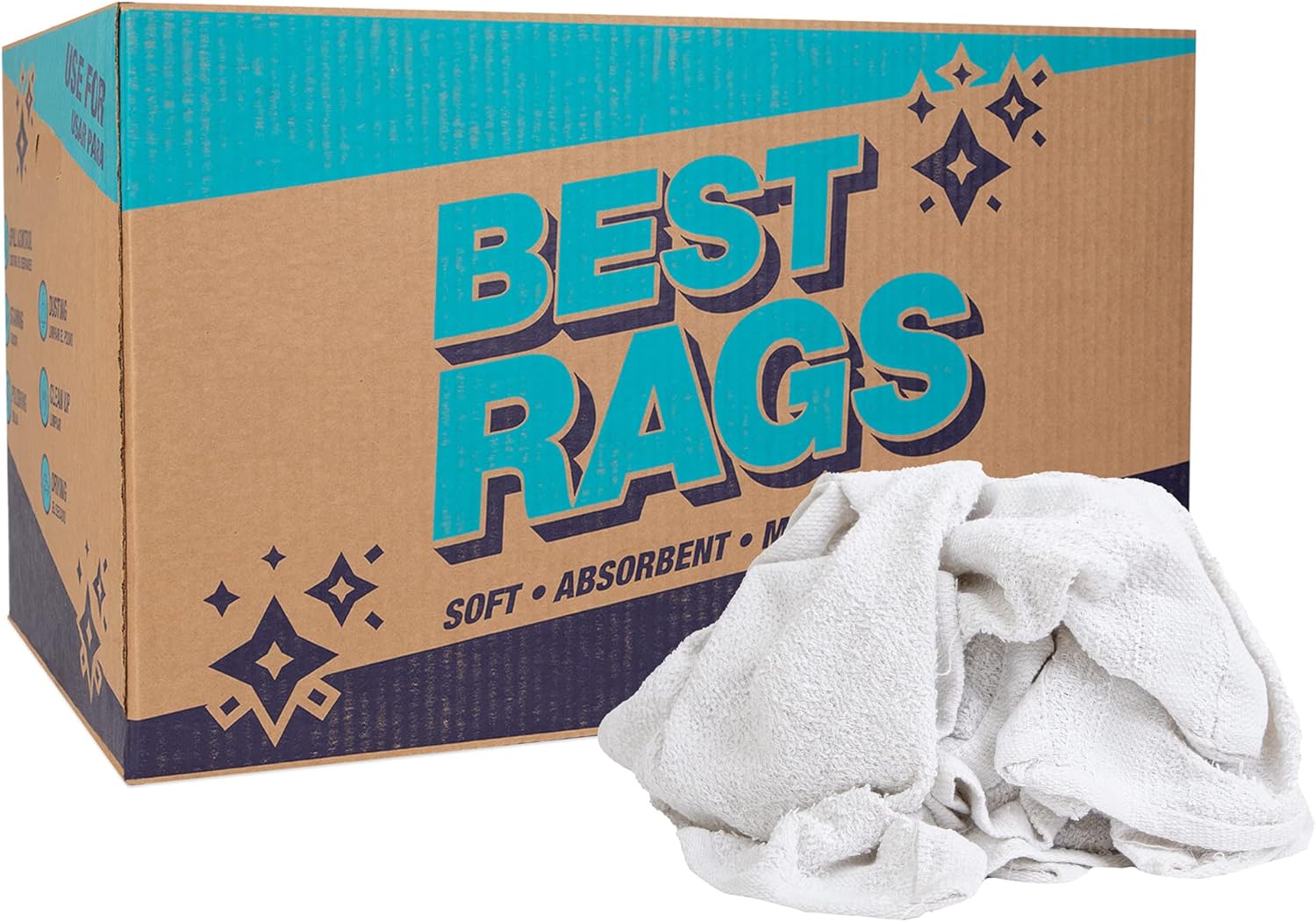 Arkwright W11 Terry Cloth Towels for Cleaning - Soft Cotton Blend Washable Multi-Purpose Bar Mop, Absorbent & Quick Dry, Bulk Box of Rags for Kitchen, Auto Shop, and Garage, 25 lb, White