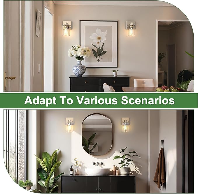 DORESshop 1-Light Bathroom Light Fixtures, Chrome Wall Sconces with Clear Glass Shade, Bathroom Vanity Light Fixture for Living Room Bedroom