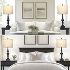 Farmhouse Table Lamps Set of 2, 27" Black Vintage Bedside Lamps with USB A+C Charging Ports, 3-Way Dimmable Touch Control Rustic Nightstand Lamp for Living Room Office(Bulbs Included)