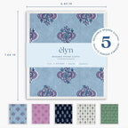 ELYN Swedish Dishcloths, Reusable & Washable Sponge Cloths, Absorbent Cleaning Paper Towels for Kitchen, Dishes, Counters and More, 5 Pack, Assorted Vintage Block Print Patterns
