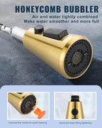 Pull Down Spray Head Replacement - for Kitchen Faucet Sprayer Head with 9 Adapters, 3 Function Pull Out Faucets Spray Nozzle Compatible with Moen, American Standard Faucets, Brushed Gold