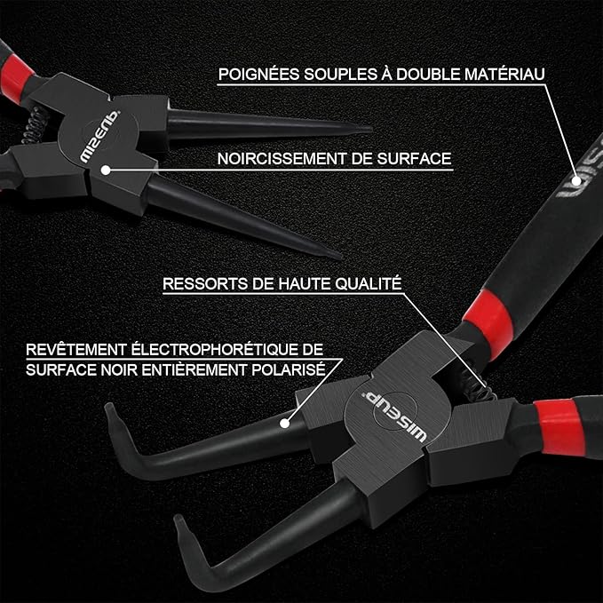 WISEUP Circlip Pliers 7 inch, Straight Internal Tips (Tip Diameter 1/20") Snap Ring Pliers Heavy Duty for C Clip Remover Retaining